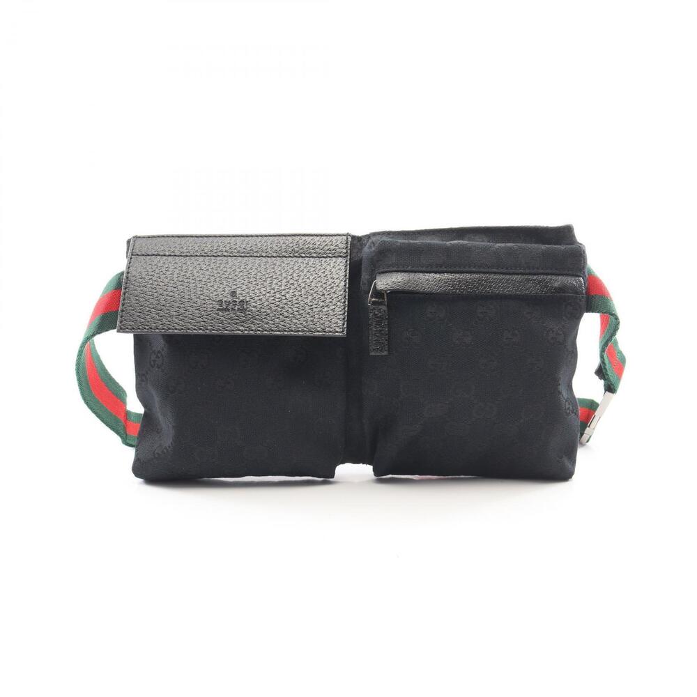 Gucci GG Canvas Waist Crossbody Belt Bag Body Leather Black